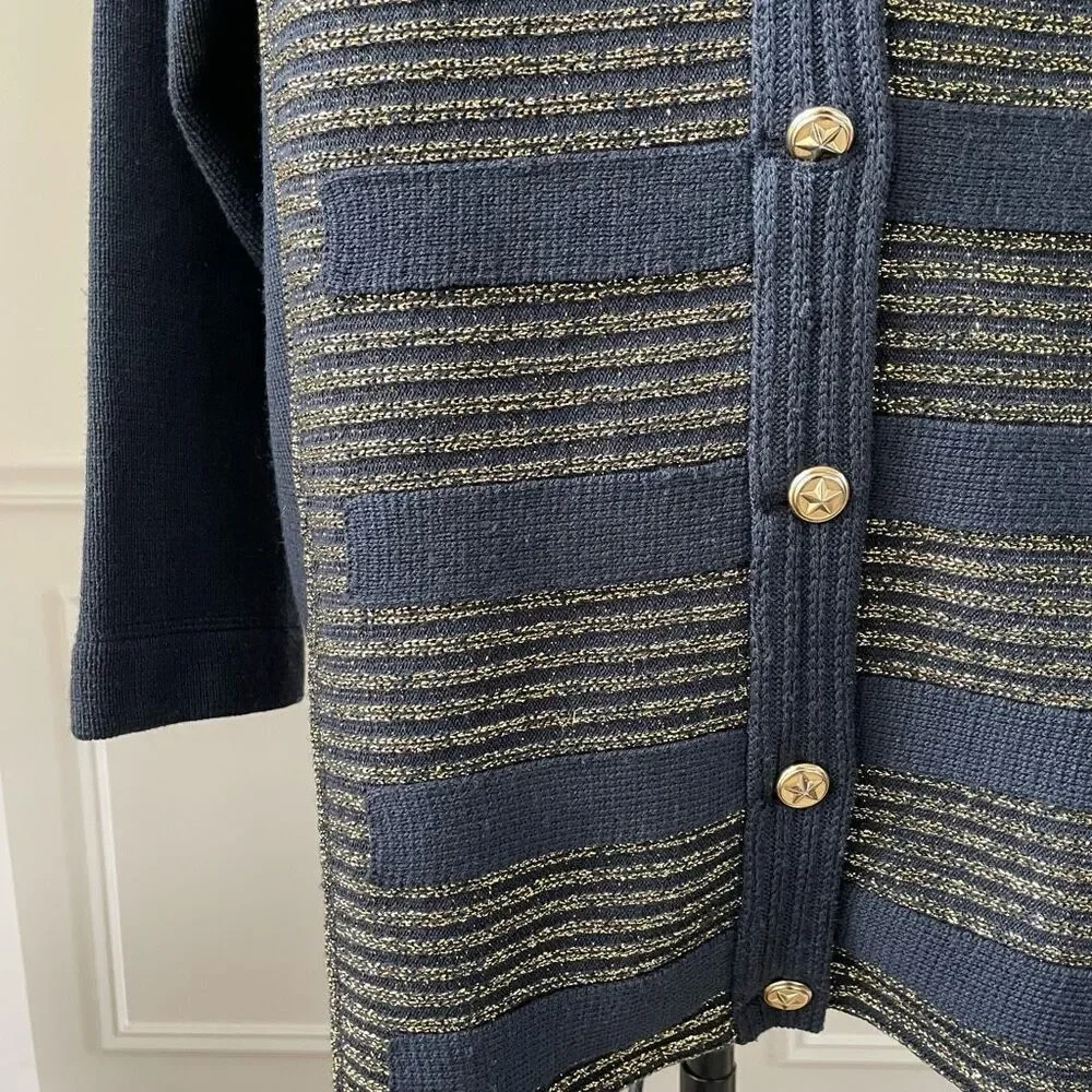 Barra of Italy Wool Blend Navy Blue Metallic Gold Military Style Button Cardigan